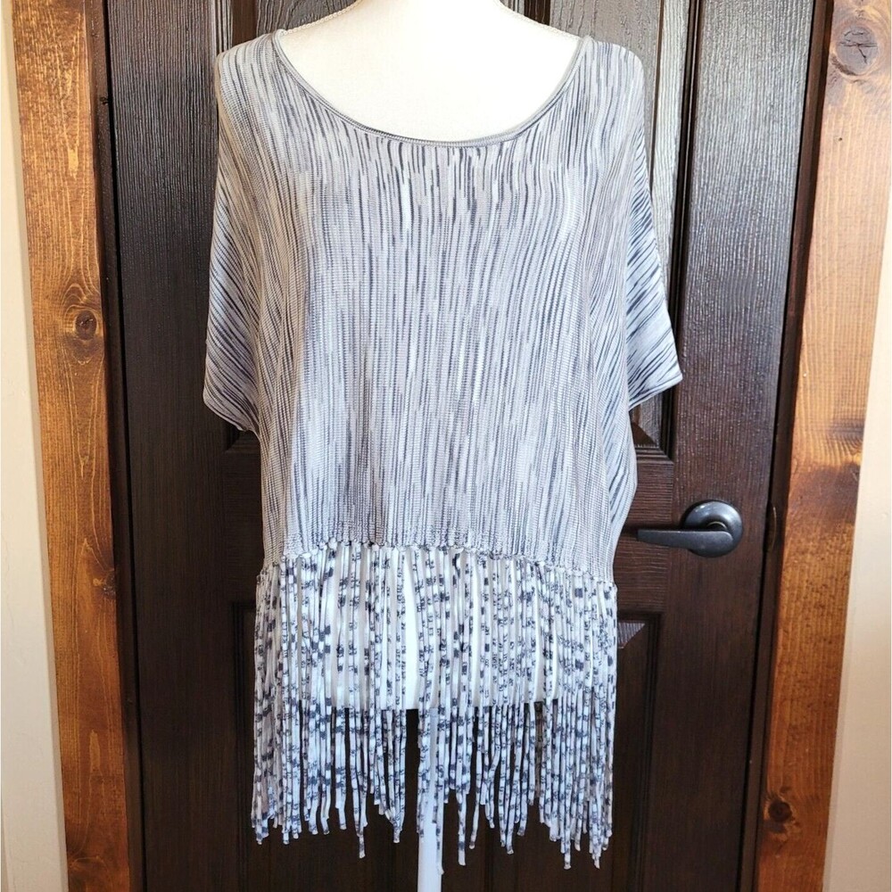 Minnie Rose Sz XS/S Gray Fringe Oversized Scoop Neck Viscose Boho Western Poncho